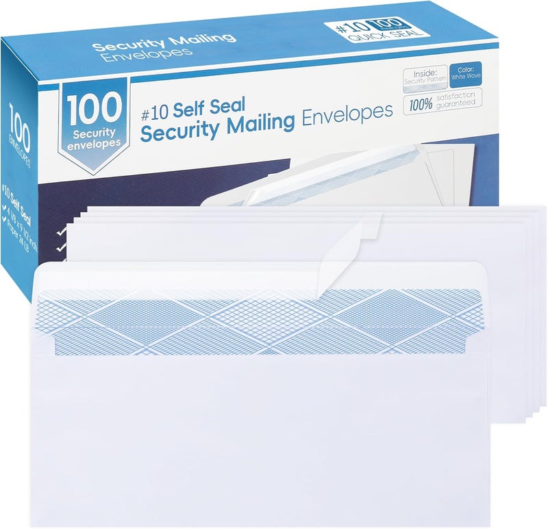 Yeplan 100PCS #10 Envelopes Letter Size Self Seal Business Envelopes No Window Security Mailing Envelopes Size 4-1/8 x 9-1/2 Inch - White 24LB Paper - Image 1